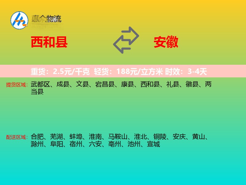 西和县到安徽物流专线