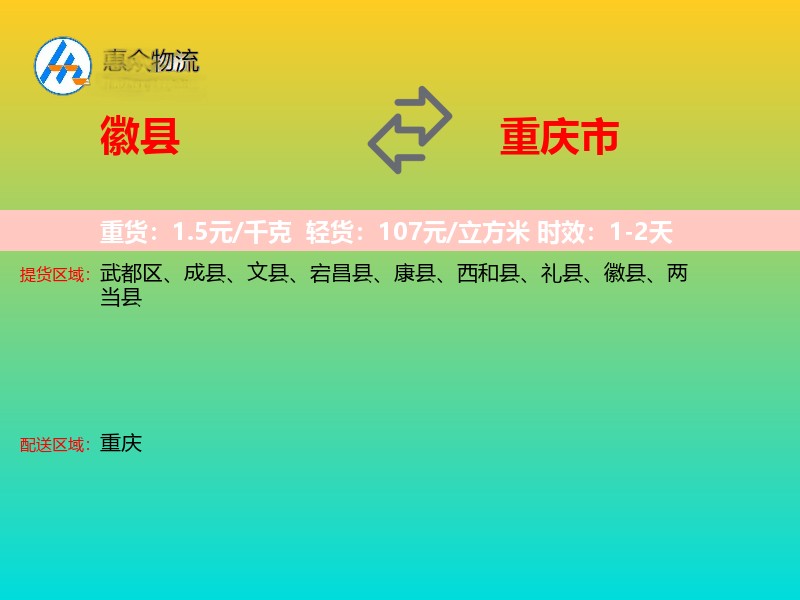 徽县到重庆市长途搬家