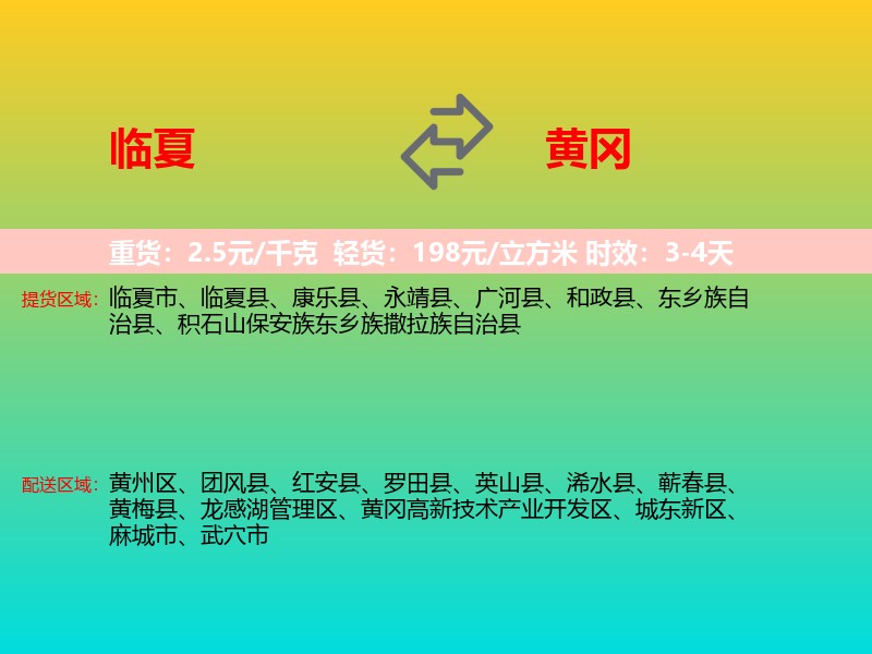 临夏到黄冈物流专线价格时效