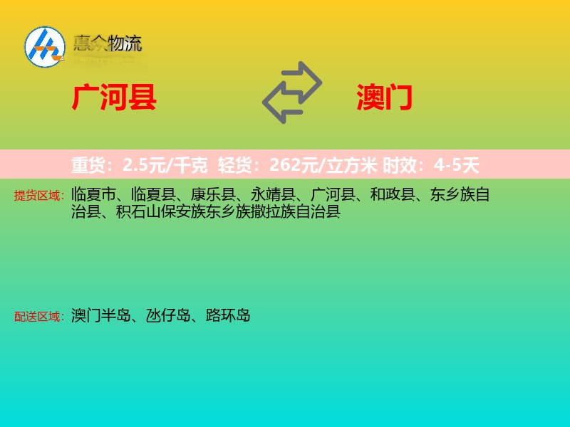 广河县到澳门轿车托运