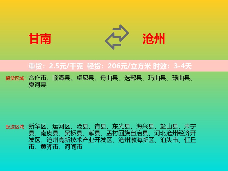 甘南到沧州物流专线价格时效