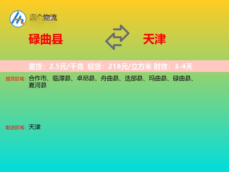 碌曲县到天津物流专线