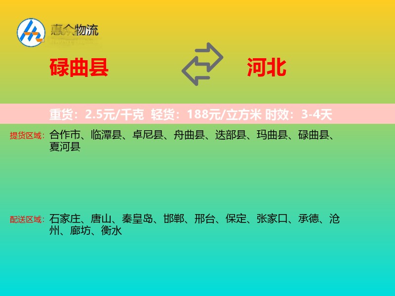 碌曲县到河北物流专线