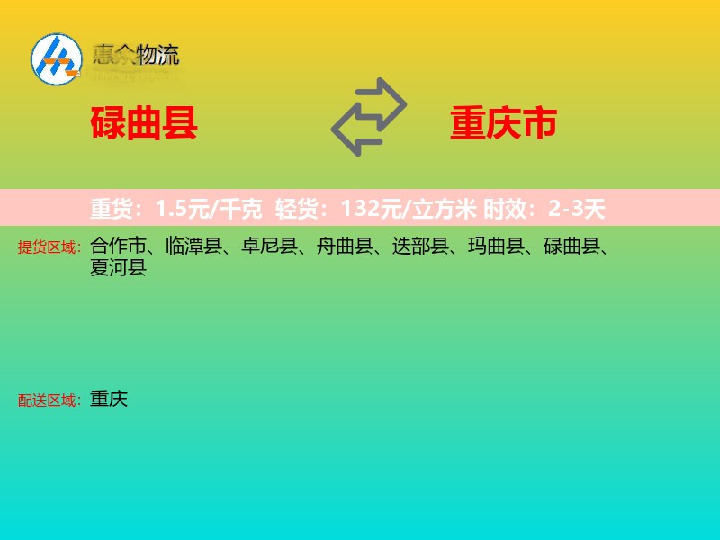 碌曲县到重庆市物流专线