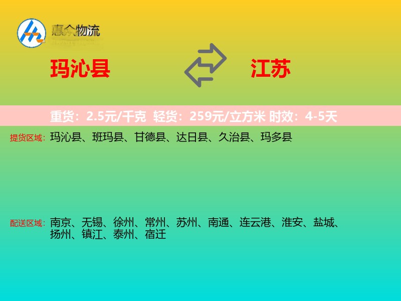 玛沁县到江苏轿车托运
