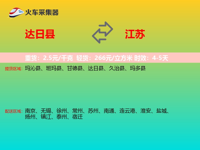 达日县到江苏物流专线
