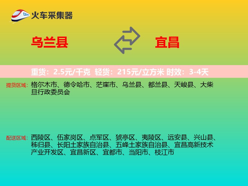 乌兰县到宜昌物流专线