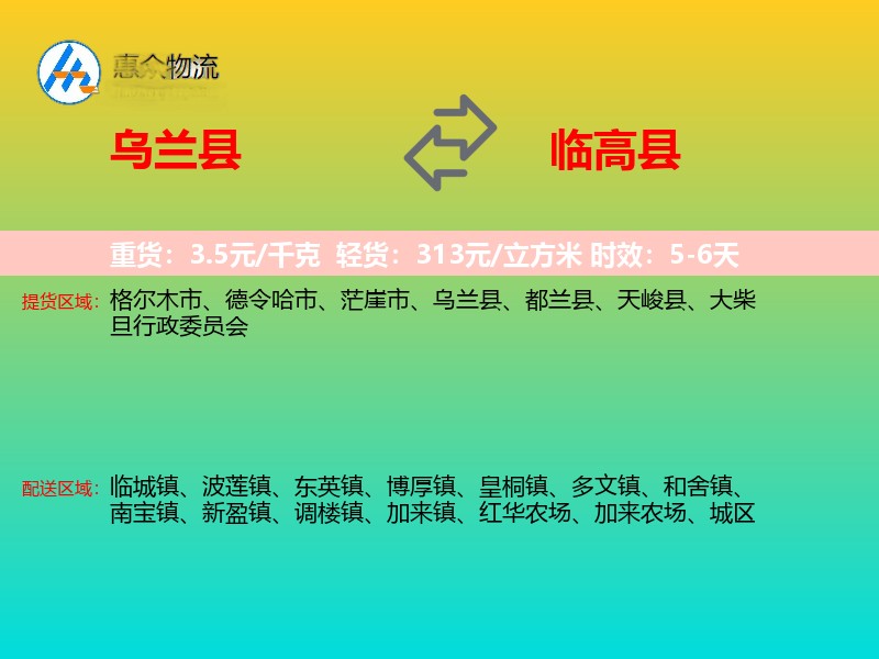 乌兰县到临高县物流专线