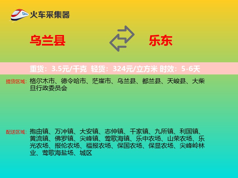 乌兰县到乐东物流专线