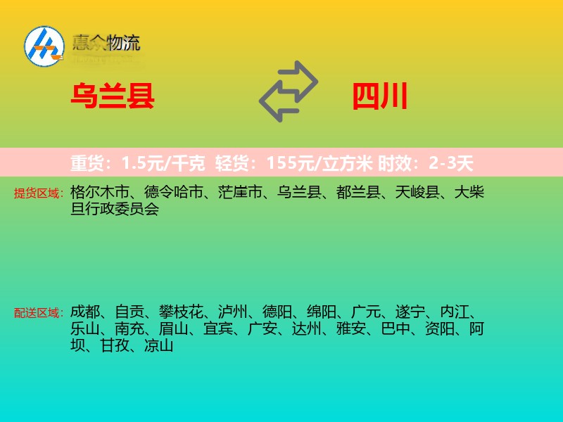乌兰县到四川物流专线