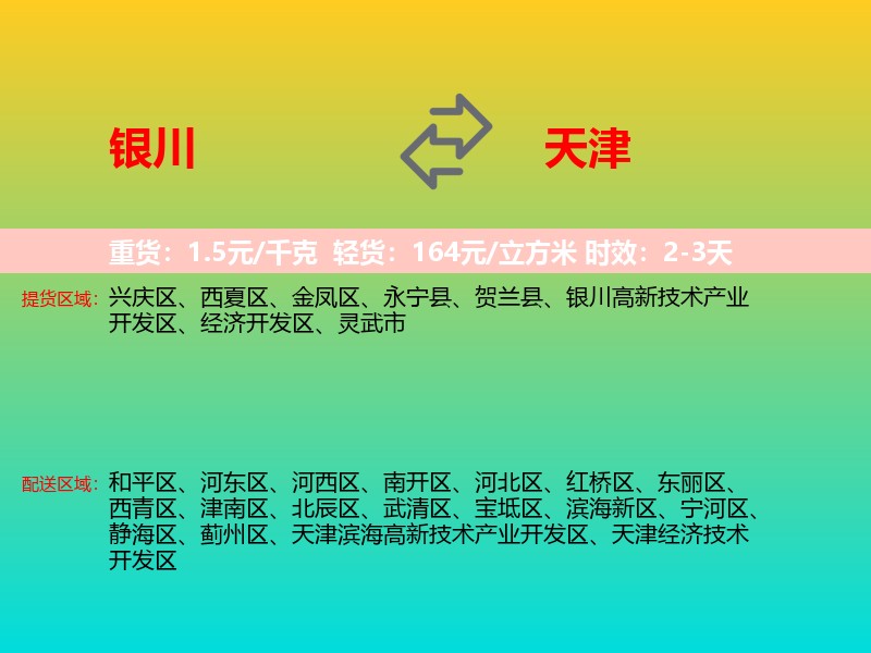 银川到天津物流专线价格时效