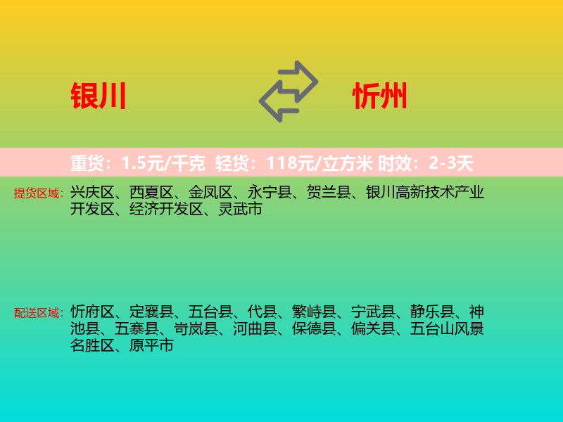 银川到忻州物流专线价格时效