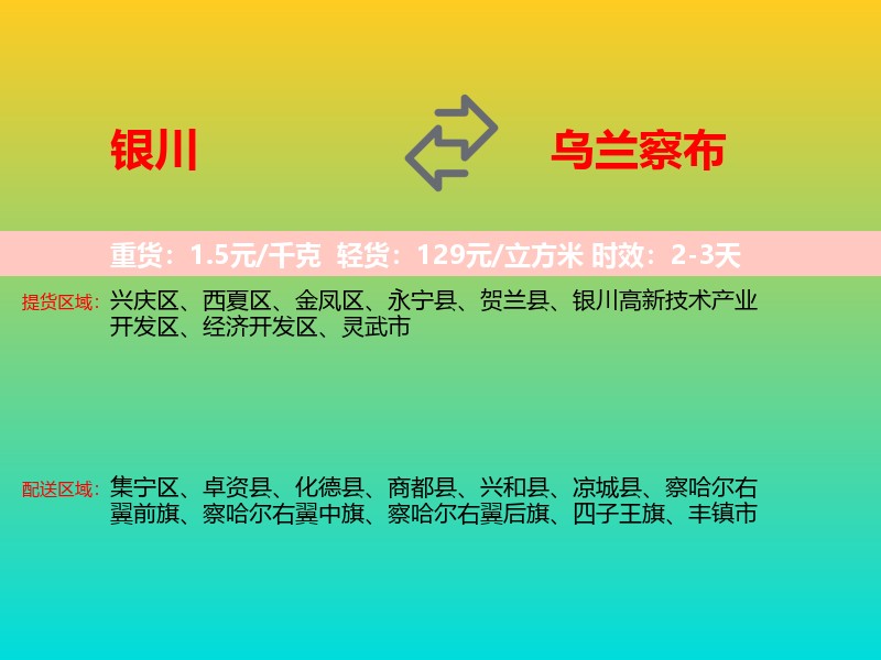 银川到乌兰察布物流专线价格时效