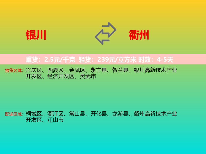 银川到衢州物流专线价格时效