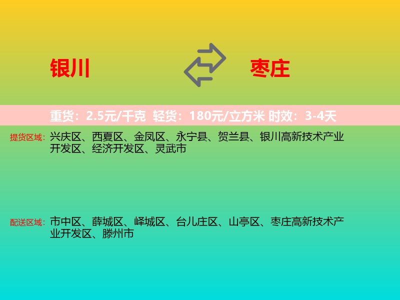 银川到枣庄物流专线价格时效