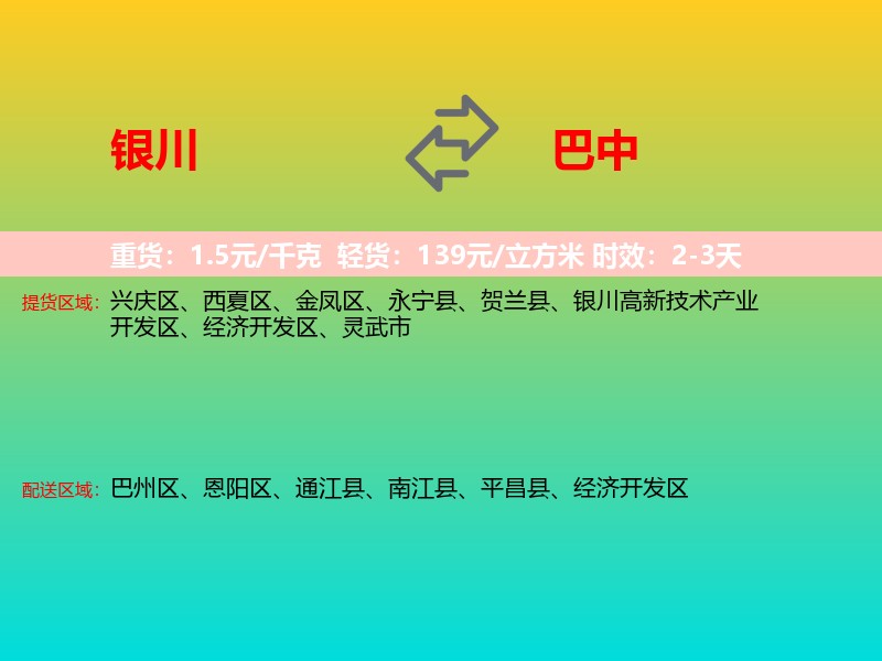 银川到巴中物流专线价格时效