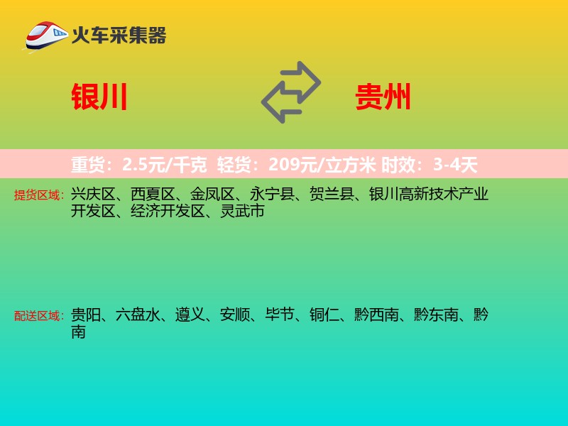 银川到贵州物流专线