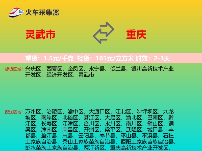 灵武市到重庆物流专线