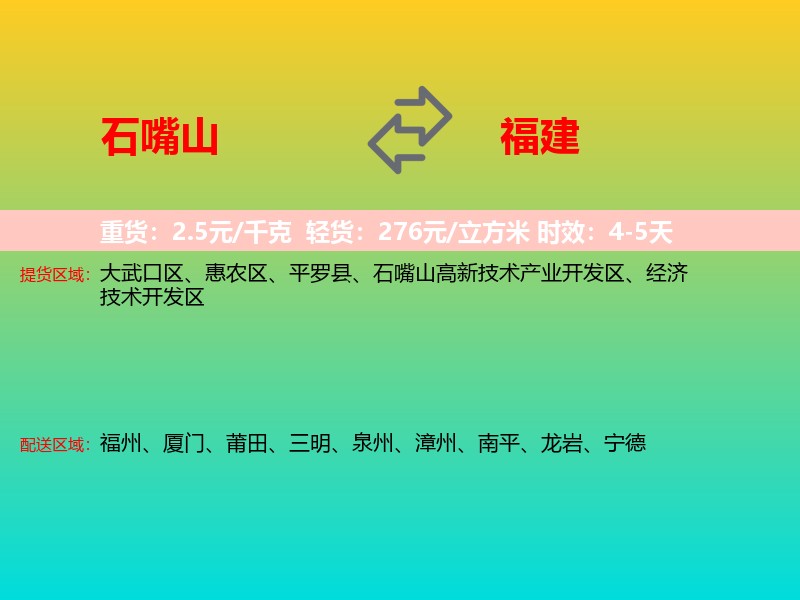 石嘴山到福建长途搬家