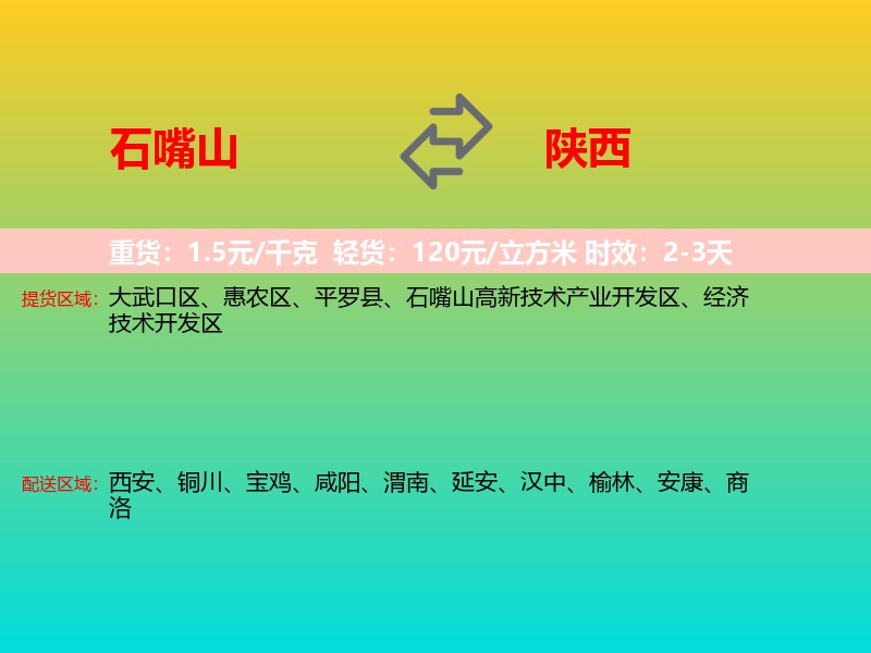 石嘴山到陕西长途搬家