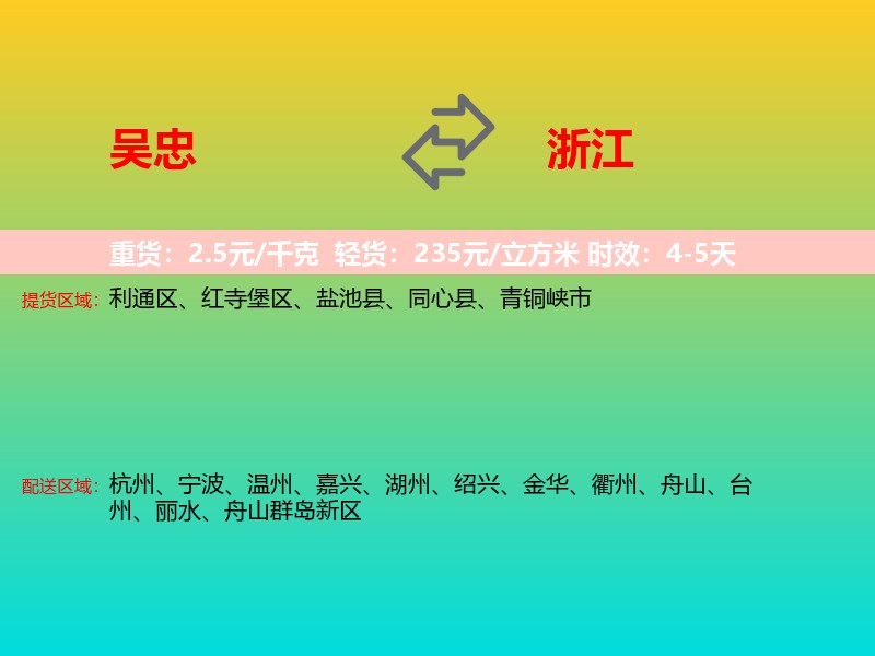 吴忠到浙江长途搬家