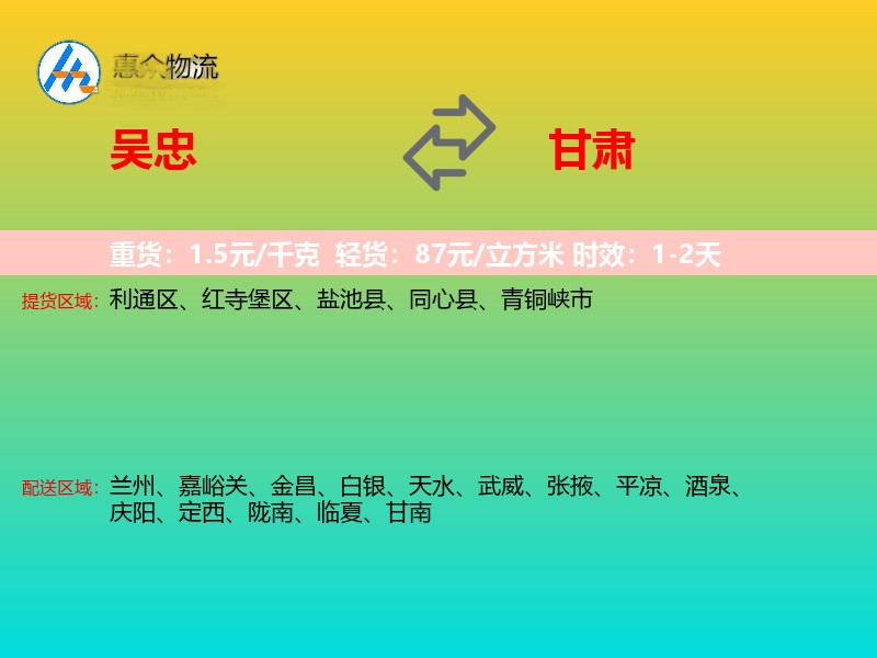 吴忠到甘肃物流专线