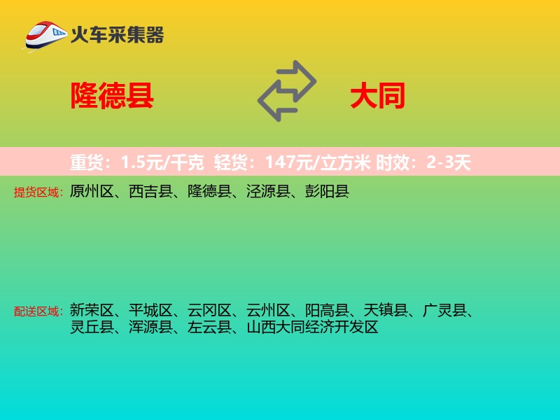 隆德县到大同物流专线