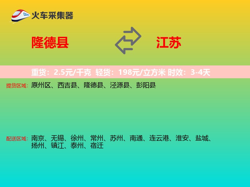 隆德县到江苏物流专线
