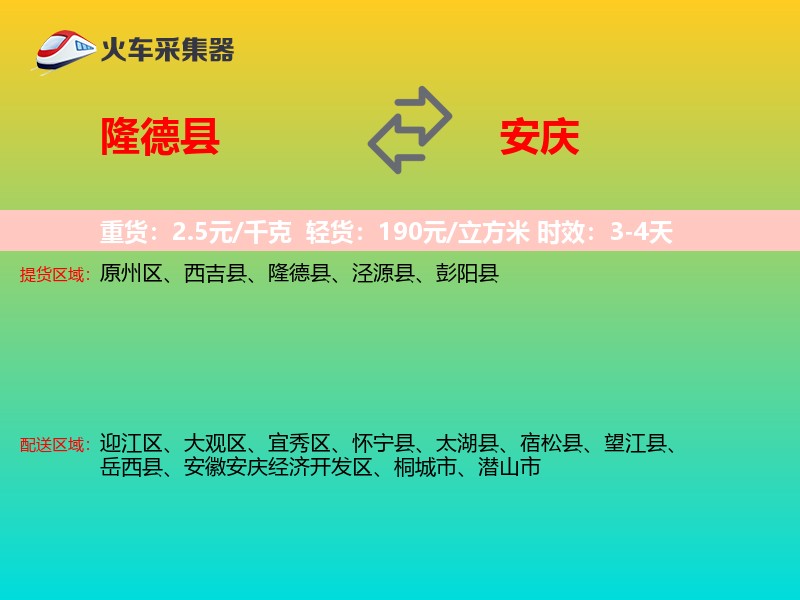 隆德县到安庆物流专线