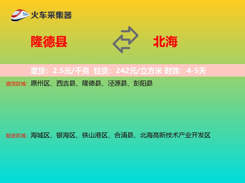 隆德县到北海物流专线