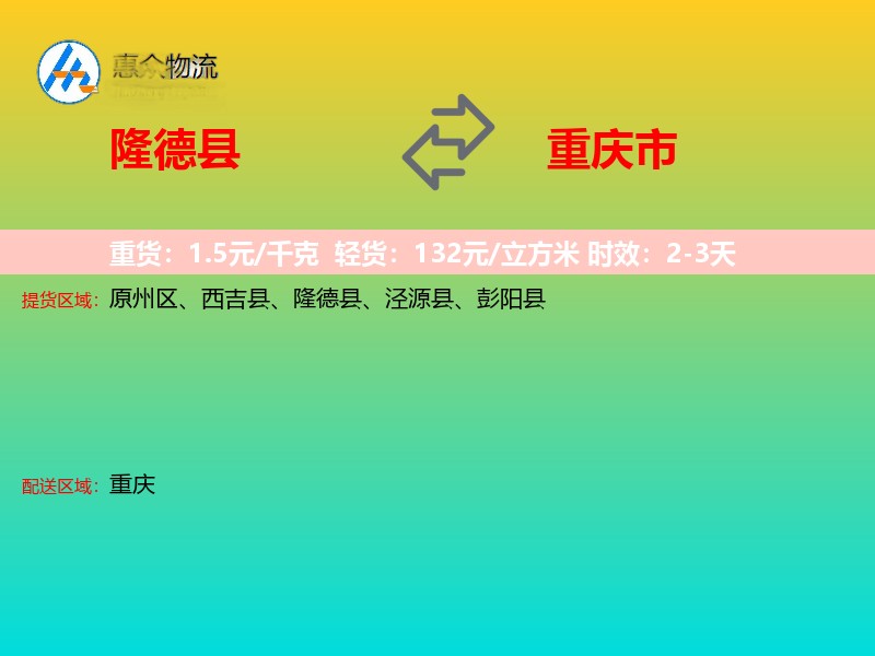 隆德县到重庆市长途搬家