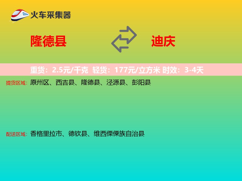 隆德县到迪庆物流专线