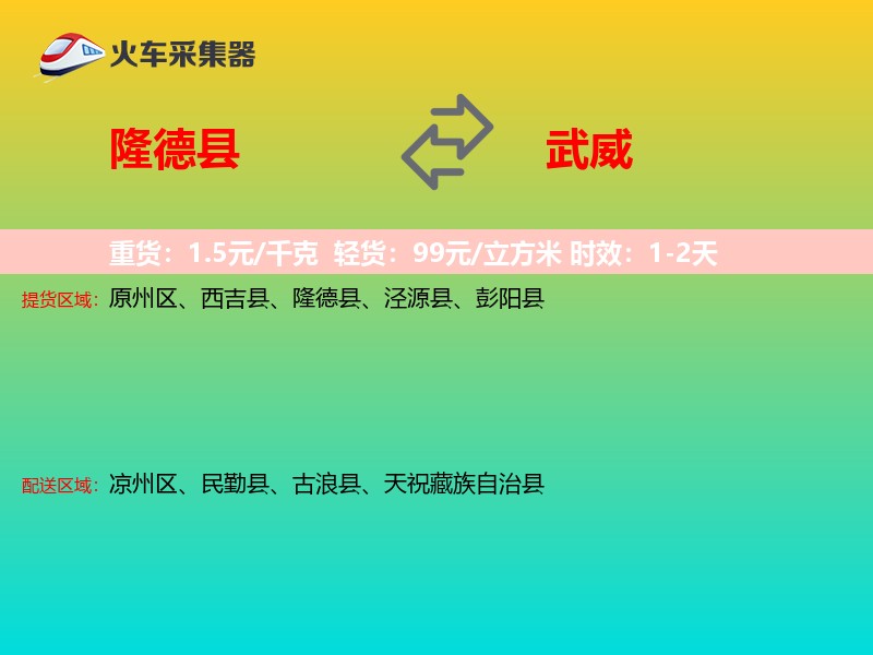 隆德县到武威物流专线