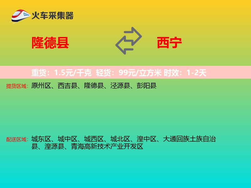 隆德县到西宁物流专线