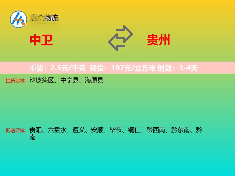 中卫到贵州物流专线