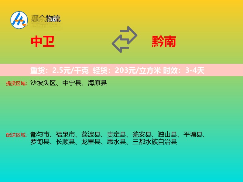 中卫到黔南物流专线