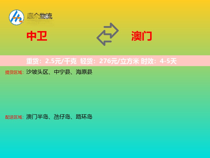中卫到澳门轿车托运