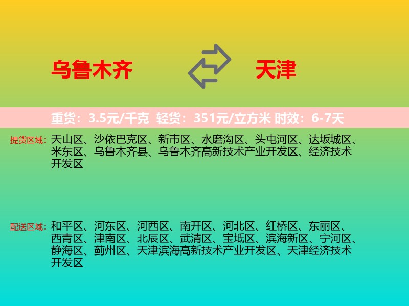 乌鲁木齐到天津物流专线价格时效