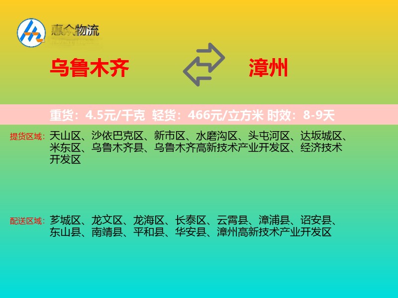 乌鲁木齐到漳州物流专线价格时效