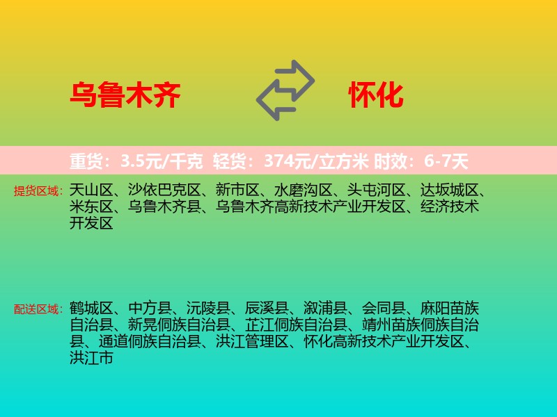 乌鲁木齐到怀化物流专线价格时效