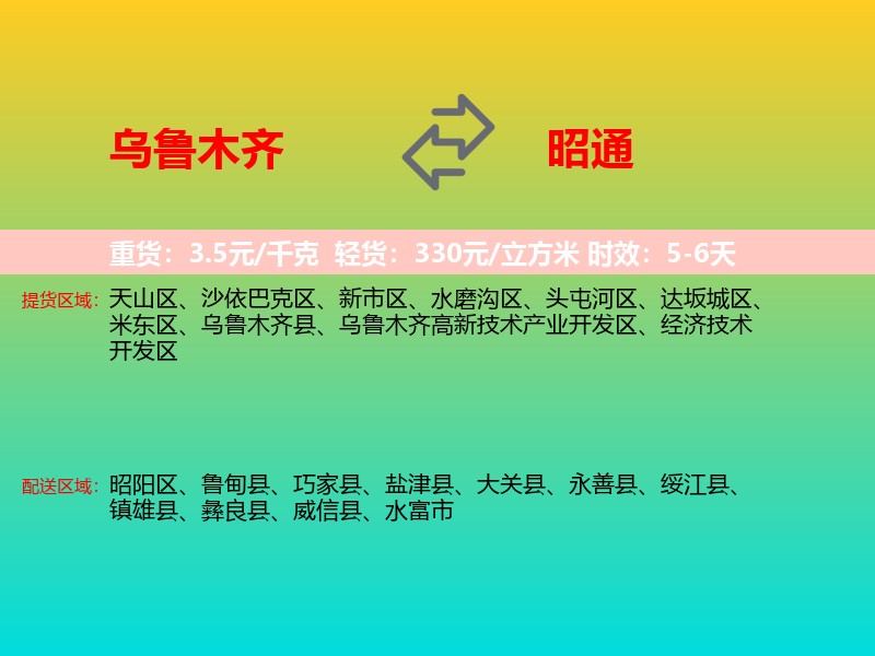 乌鲁木齐到昭通物流专线价格时效