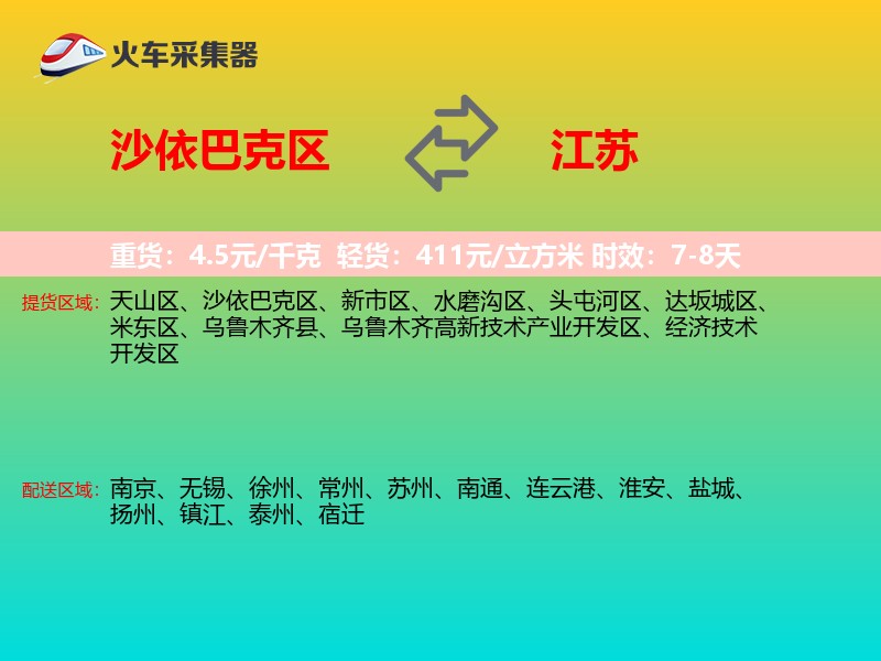 沙依巴克区到江苏物流专线