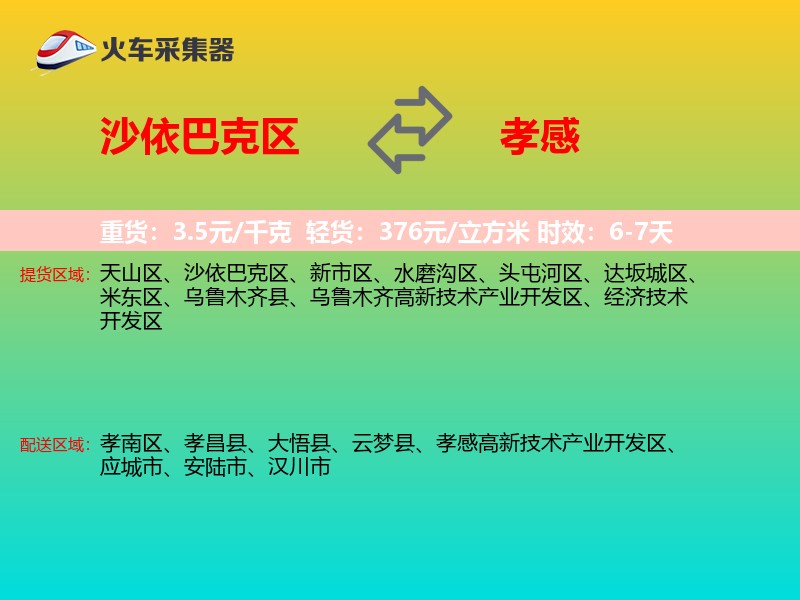 沙依巴克区到孝感物流专线