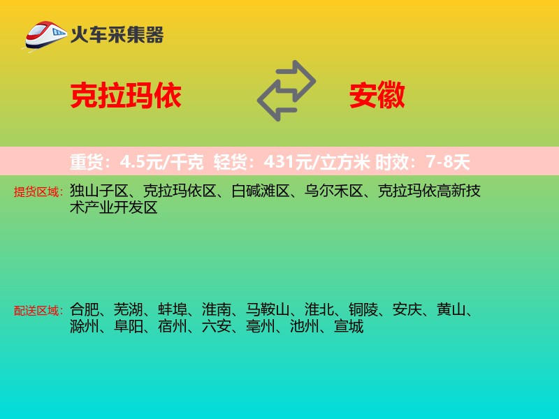 克拉玛依到安徽物流专线