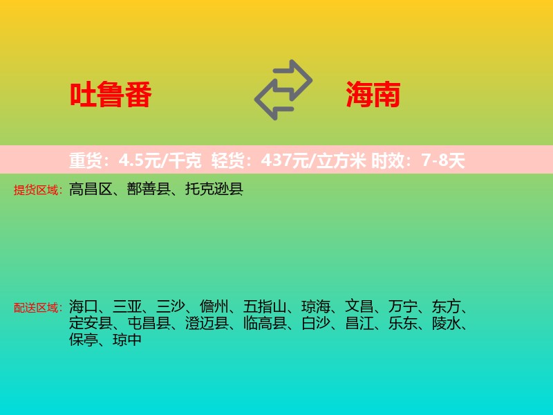 吐鲁番到海南长途搬家