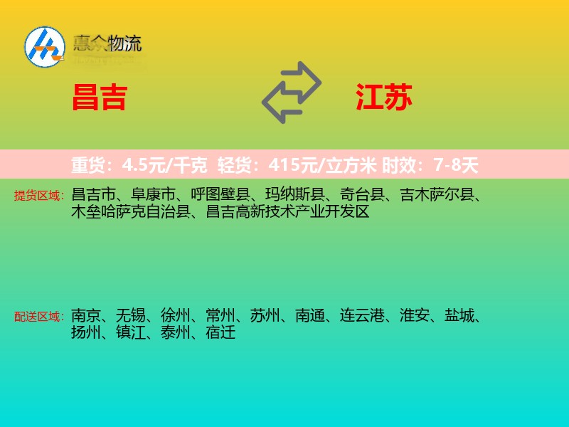 昌吉到江苏物流专线