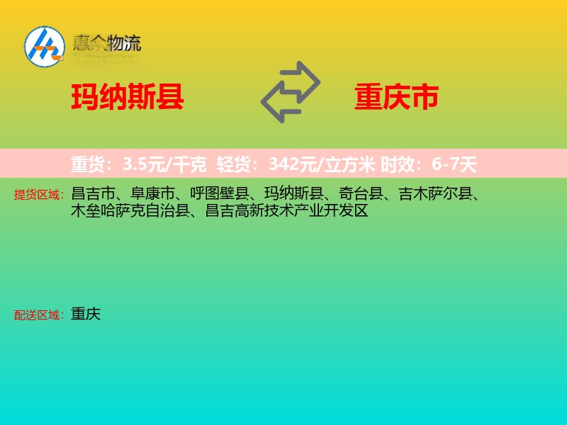 玛纳斯县到重庆市长途搬家