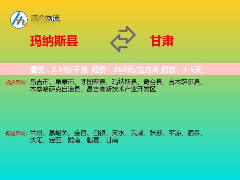 玛纳斯县到甘肃轿车托运