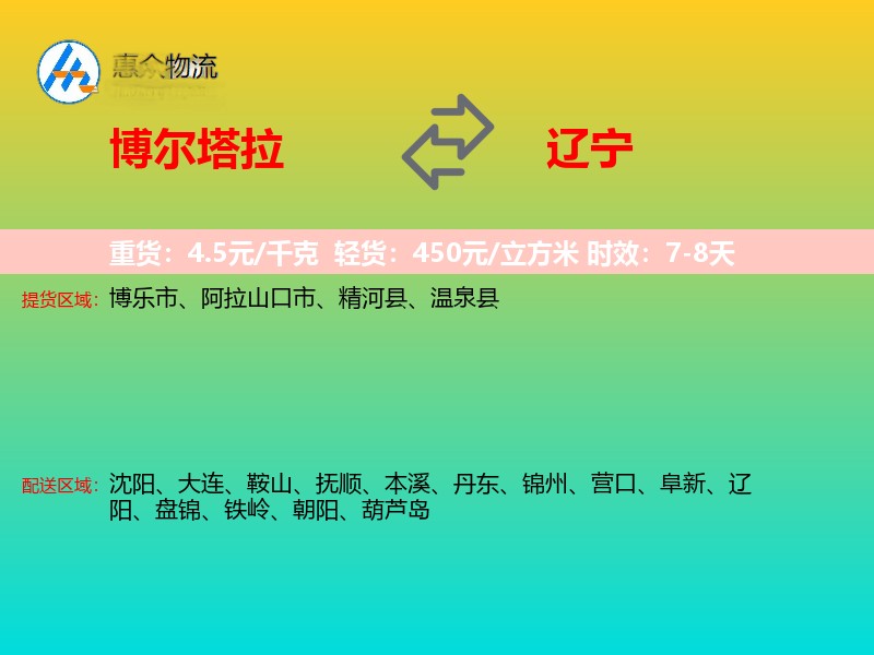 博尔塔拉到辽宁物流专线