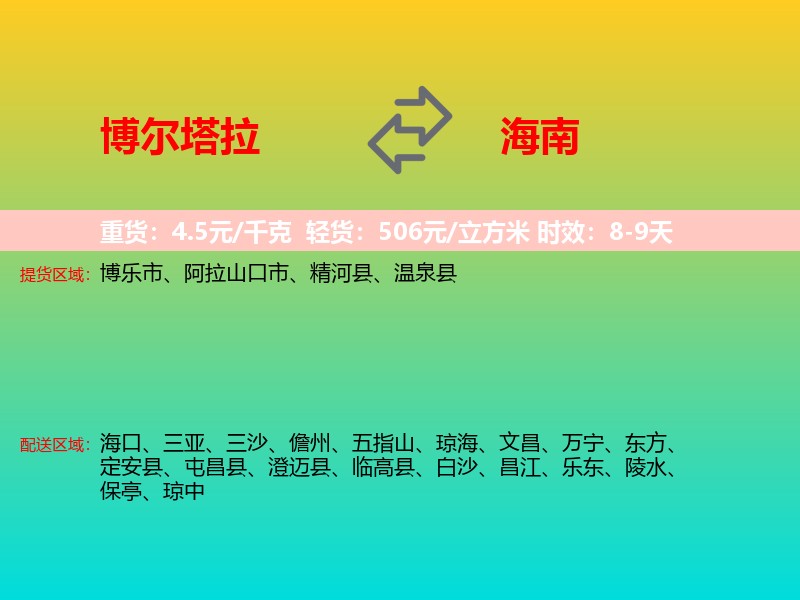 博尔塔拉到海南长途搬家